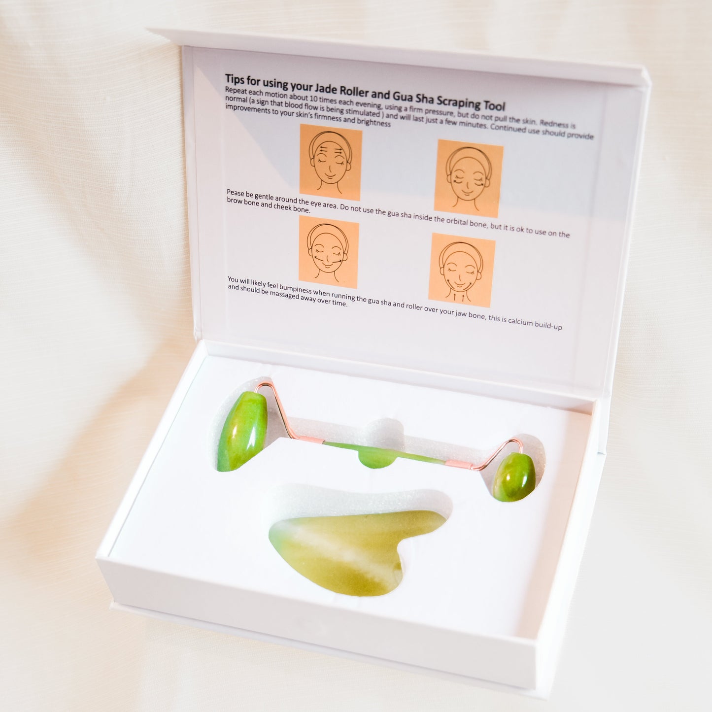 Kit de Massage Visage en Quartz Vert Clair – Gua Sha & Roller