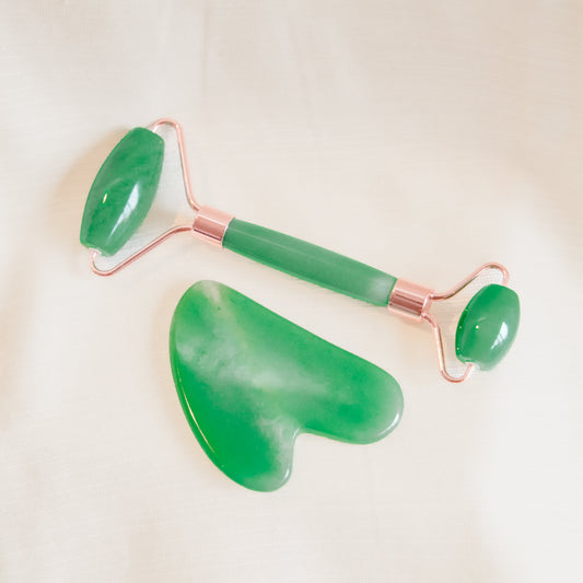 Kit de Massage Visage en Quartz Vert Émeraude – Gua Sha & Roller