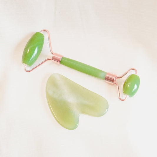 Kit de Massage Visage en Quartz Vert Clair – Gua Sha & Roller